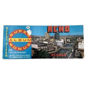 Vintage Reno Nevada Postcard Album 38 Scenes 20 Full-Size Cards Casinos 60's